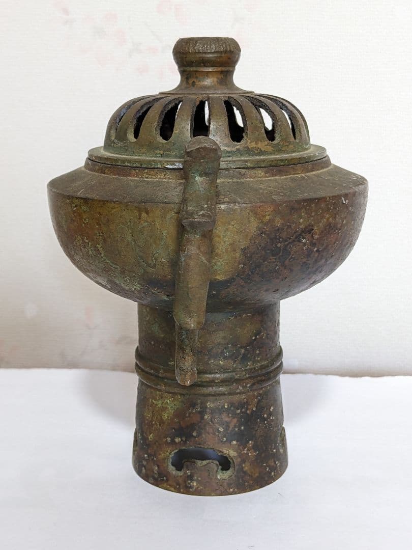 ♦中国古玩 銅製 透かし彫り鳳凰双耳香炉 アンティーク 骨董品コレクション