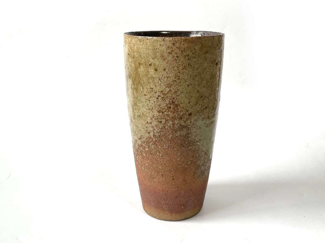 陶芸家　加守田章二　灰釉　筒花入　花瓶　花器　箱なし　益子焼