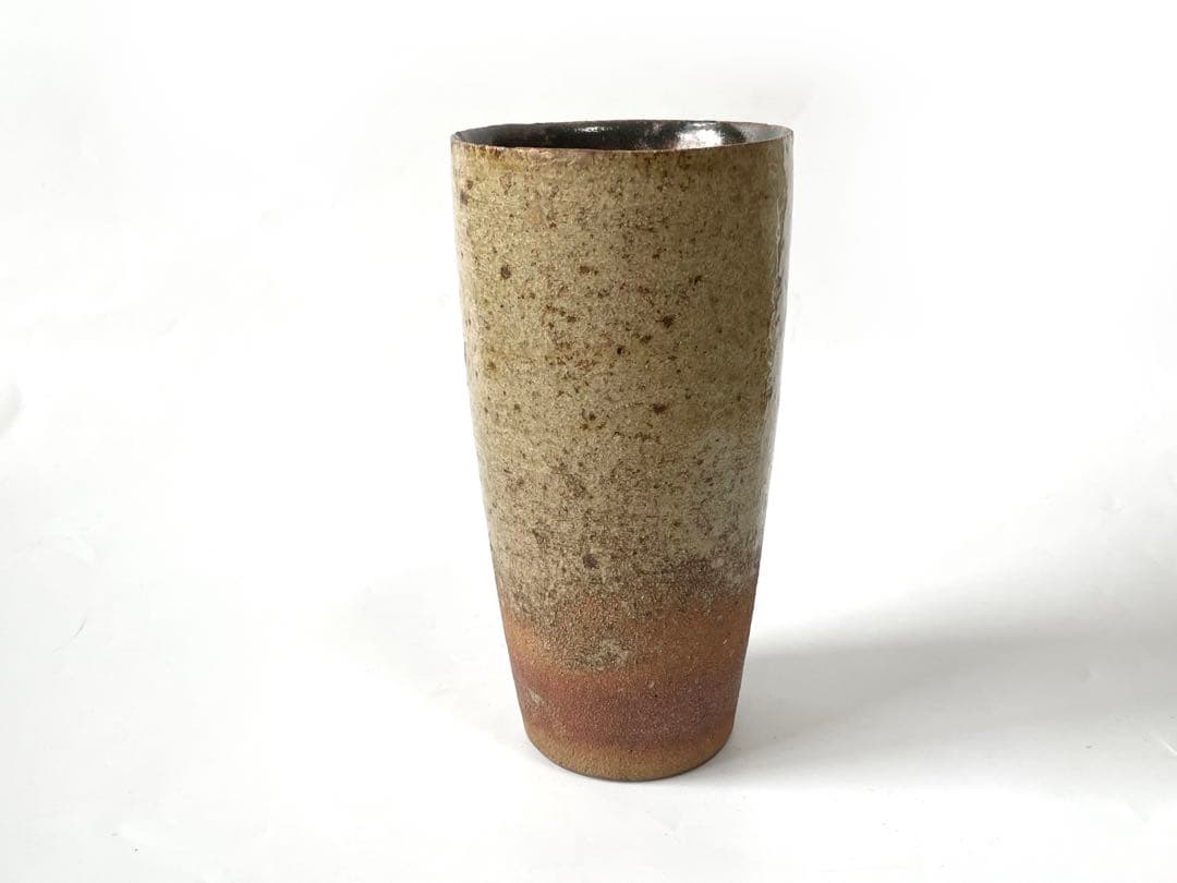 陶芸家　加守田章二　灰釉　筒花入　花瓶　花器　箱なし　益子焼