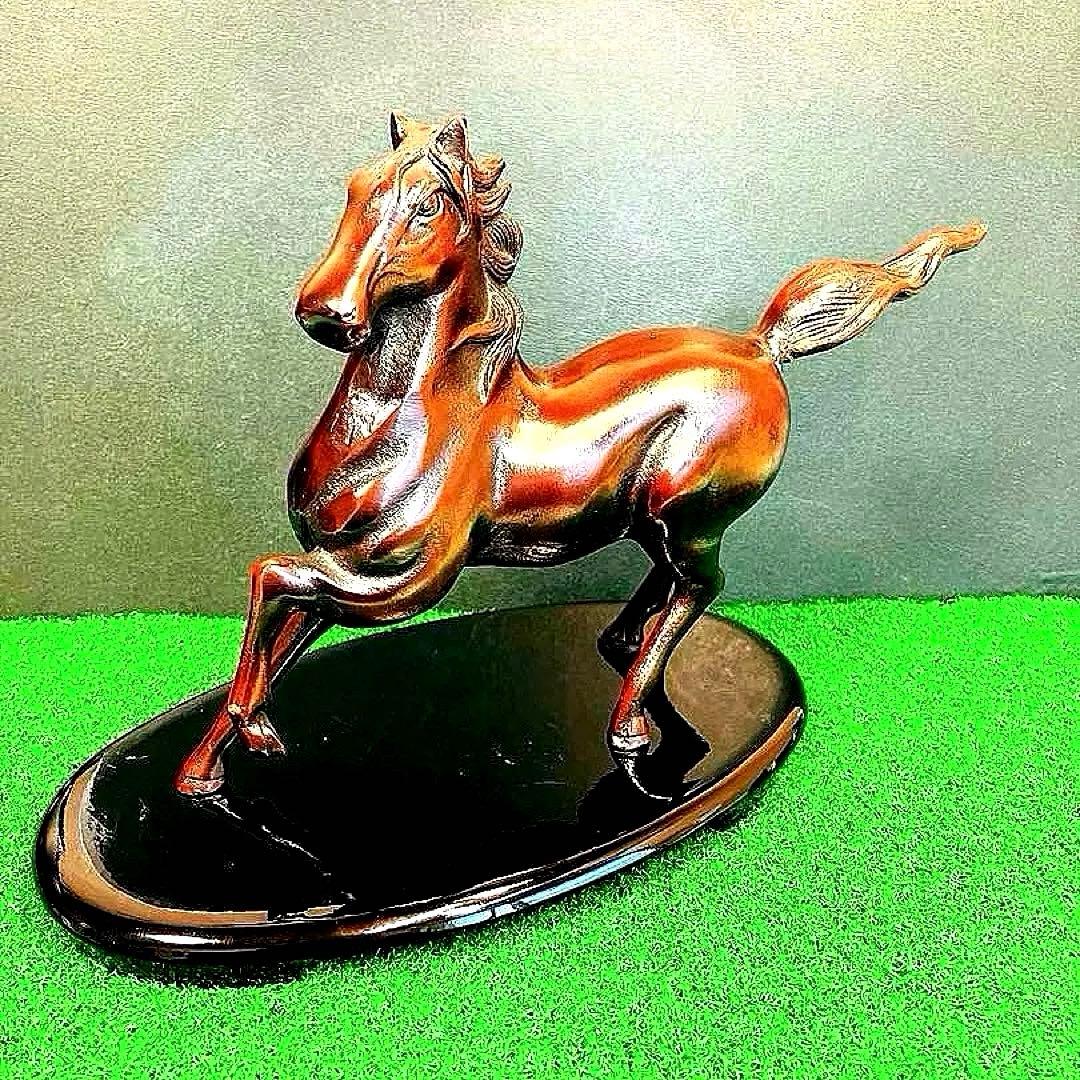 【重厚1.4kg】昭和レトロ 鉄製 躍動馬 ブロンズ調 飾馬 鋳物 文鎮