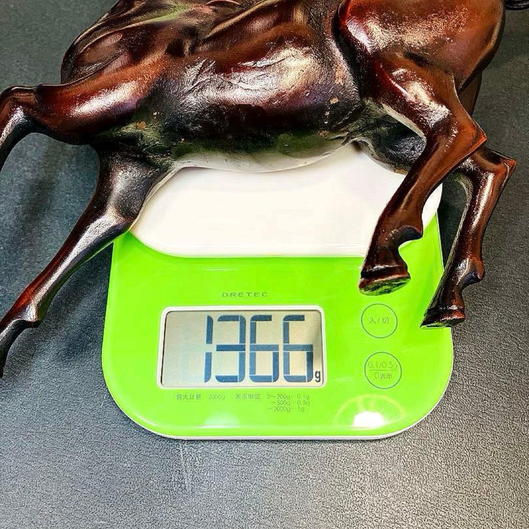【重厚1.4kg】昭和レトロ 鉄製 躍動馬 ブロンズ調 飾馬 鋳物 文鎮