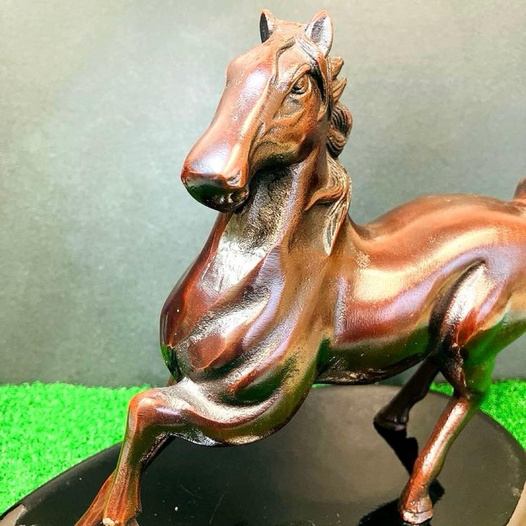 【重厚1.4kg】昭和レトロ 鉄製 躍動馬 ブロンズ調 飾馬 鋳物 文鎮