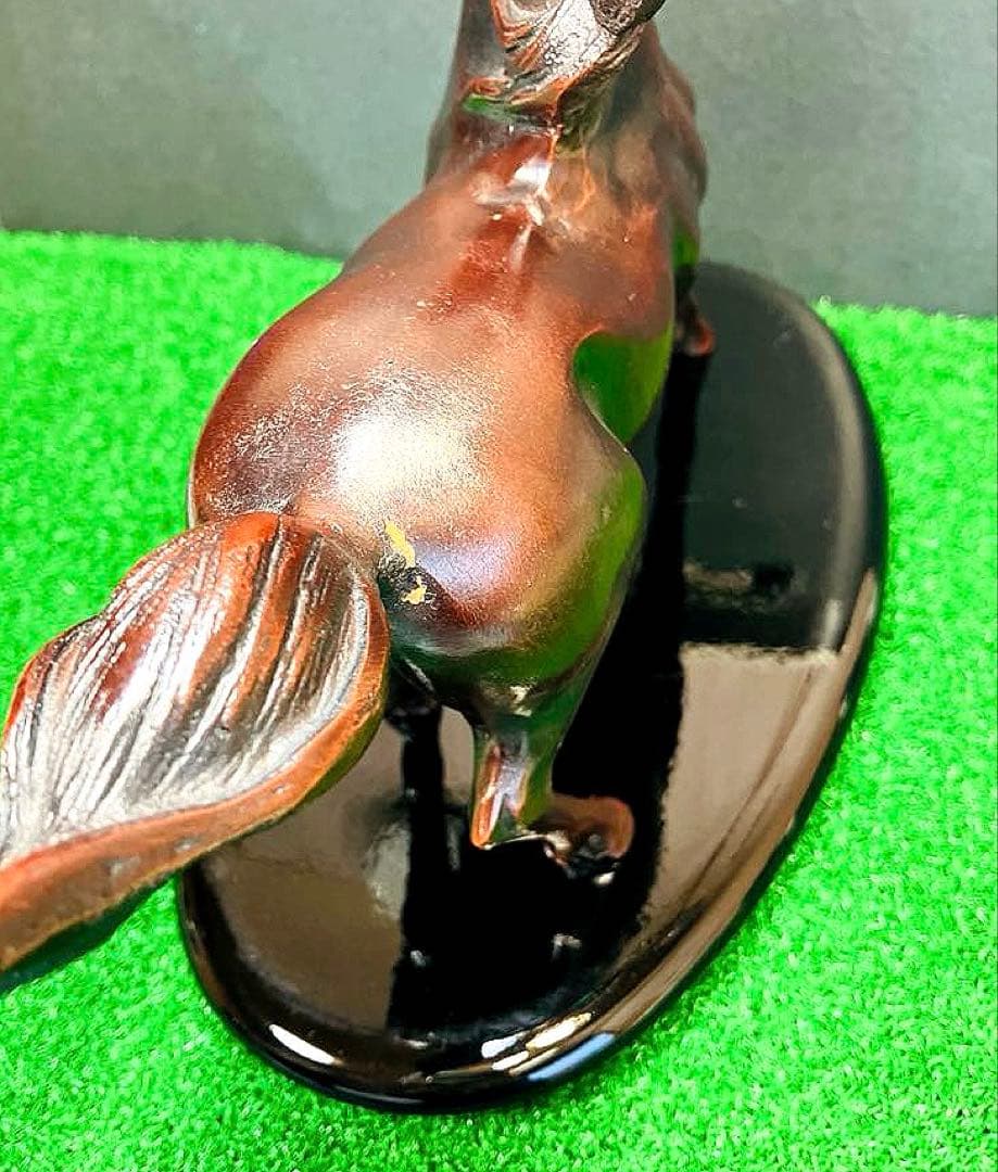 【重厚1.4kg】昭和レトロ 鉄製 躍動馬 ブロンズ調 飾馬 鋳物 文鎮