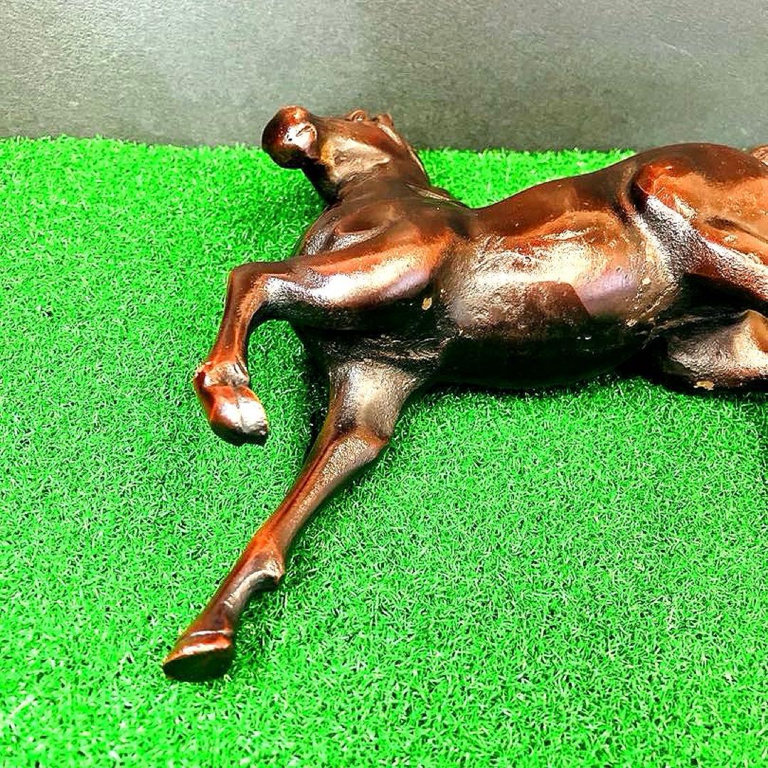 【重厚1.4kg】昭和レトロ 鉄製 躍動馬 ブロンズ調 飾馬 鋳物 文鎮