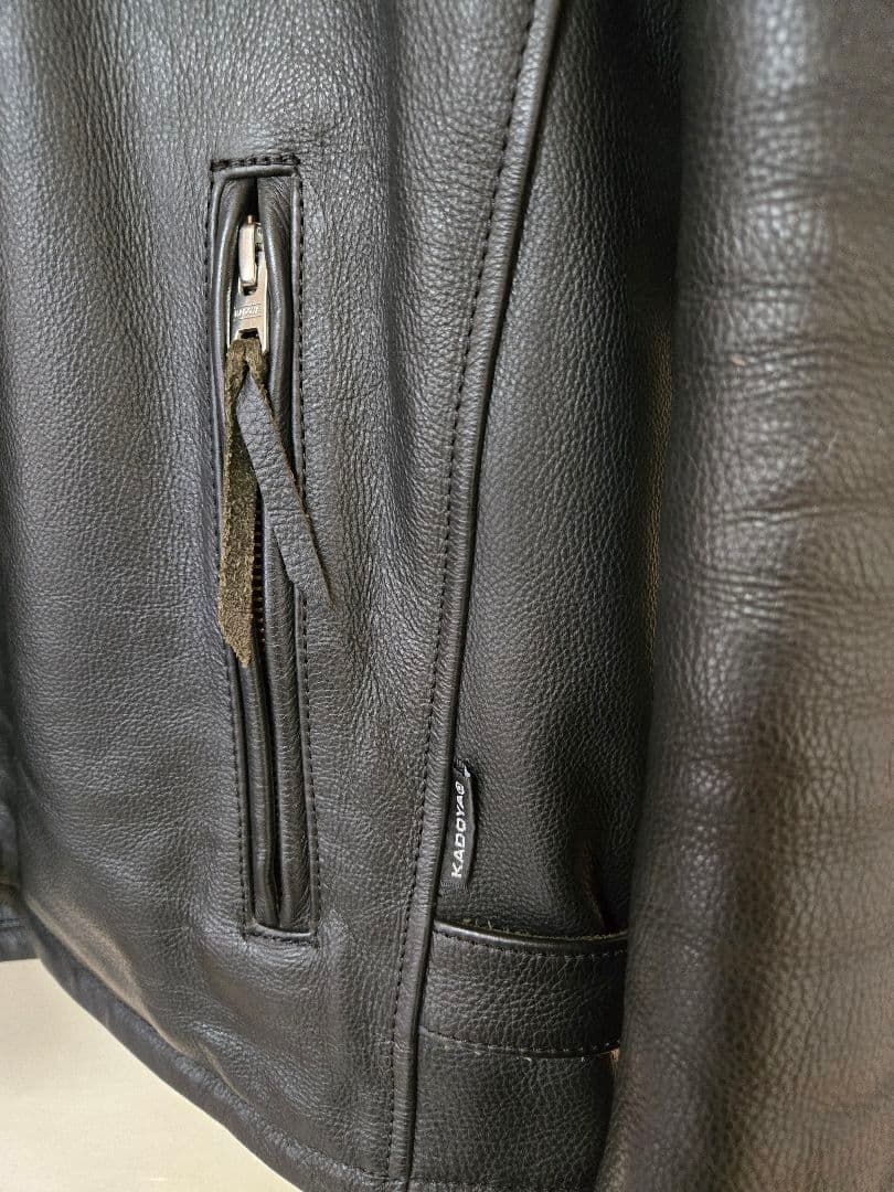 値下げ、カドヤ　EURUS　黒 レザー シングルライダースジャケット　Lサイズ