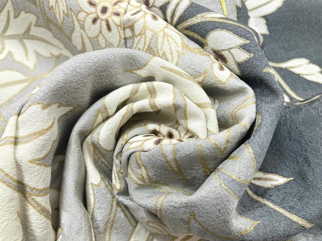 京友禅 金駒刺繍 トールサイズ 金彩 唐花 訪問着 袷 黒 グレー 白 1387