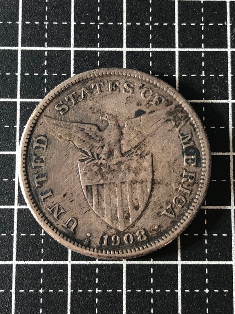 4277【アメリカ領フィリピン】1908年1ペソ銀貨　　古銭　銀貨