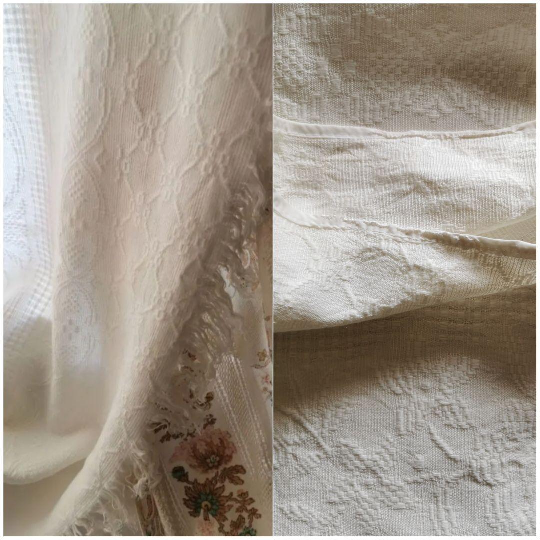 ヴィンテージ南仏 ピケドプロヴァンス メダイヨン＆花籠 交差フリンジ付スプレッド