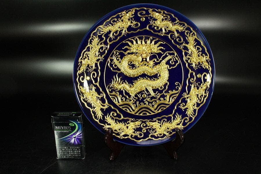 中国美術 瑠璃 金彩 皿(K-LC749)