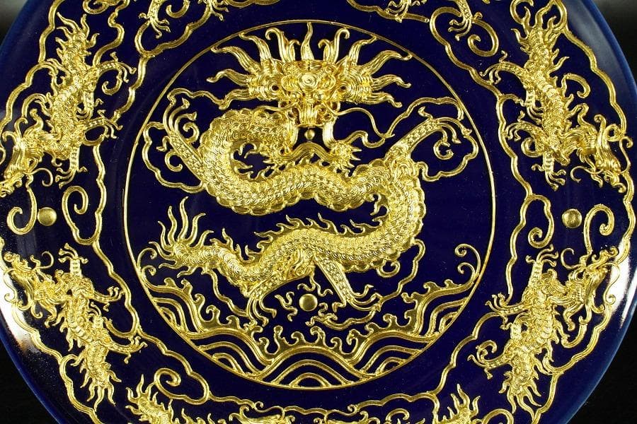 中国美術 瑠璃 金彩 皿(K-LC749)