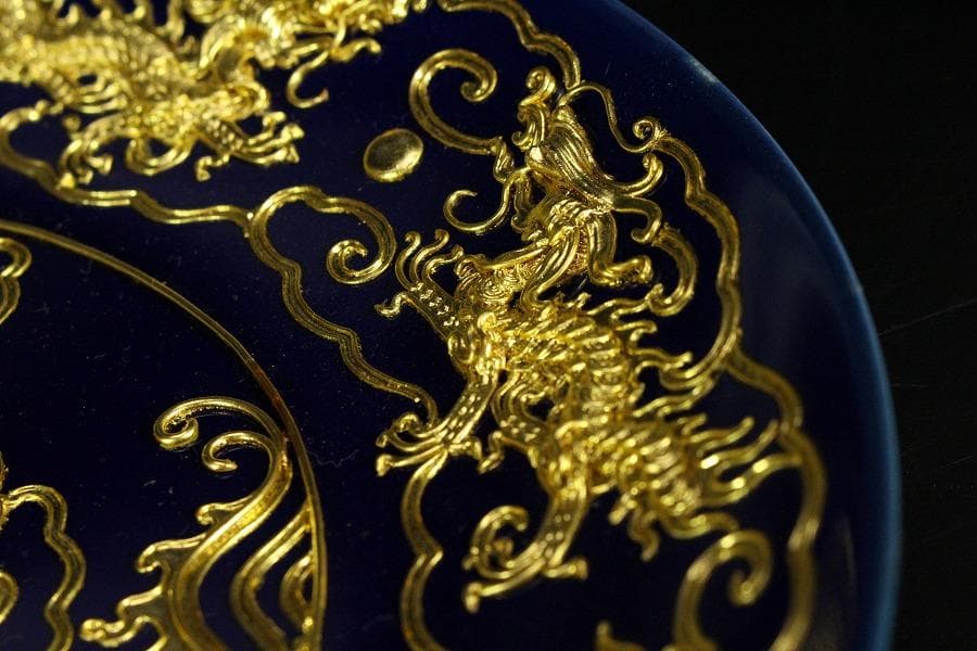 中国美術 瑠璃 金彩 皿(K-LC749)
