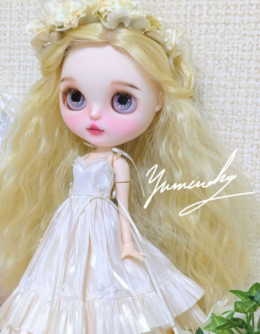 カスタムアイシードール ❀被せるウィッグ付き ドレス 花かんむりセット ❀