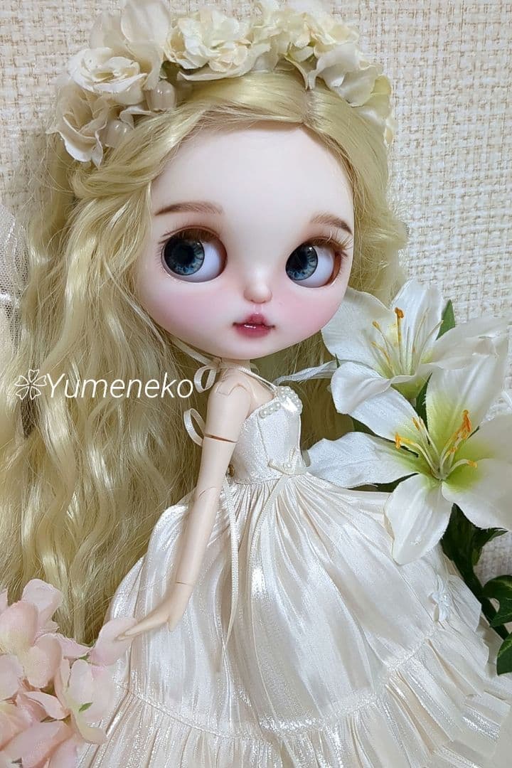 カスタムアイシードール ❀被せるウィッグ付き ドレス 花かんむりセット ❀