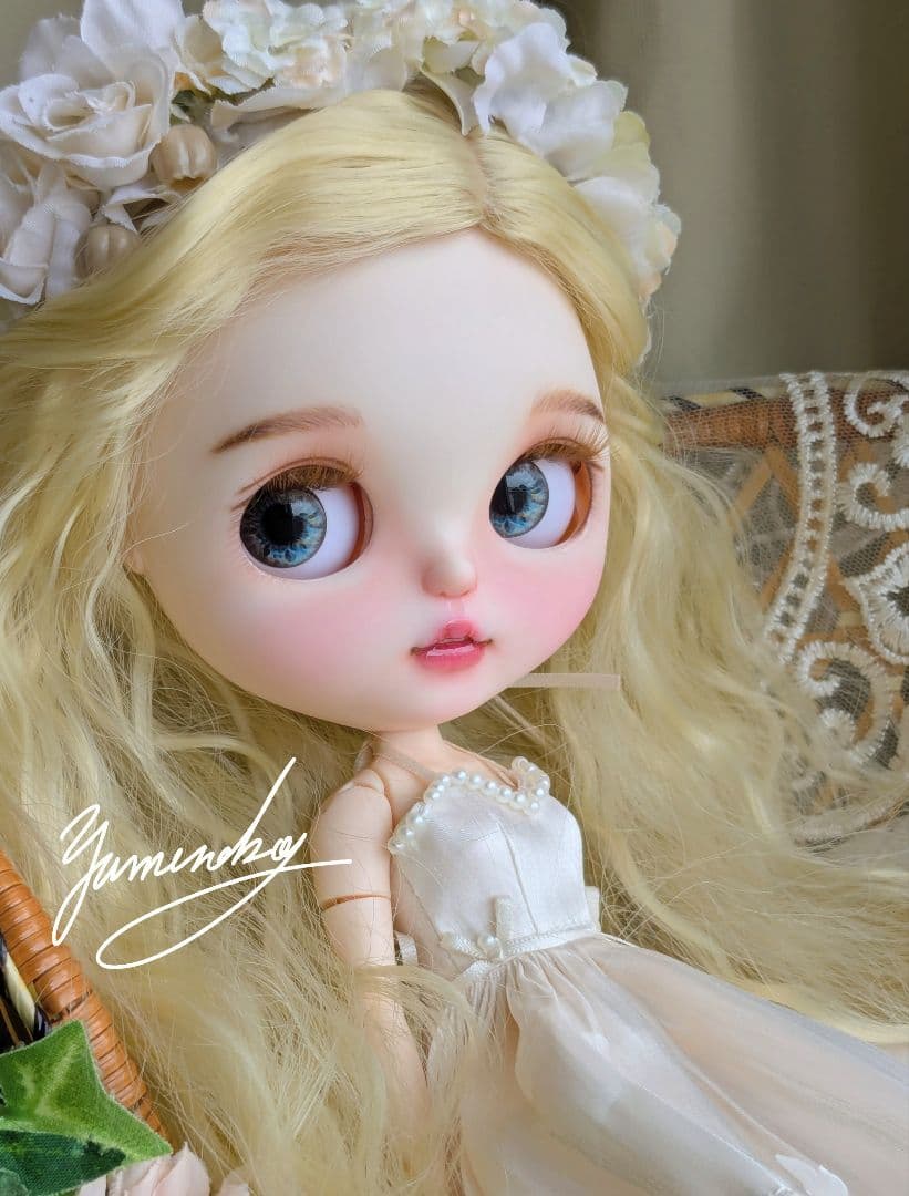 カスタムアイシードール ❀被せるウィッグ付き ドレス 花かんむりセット ❀