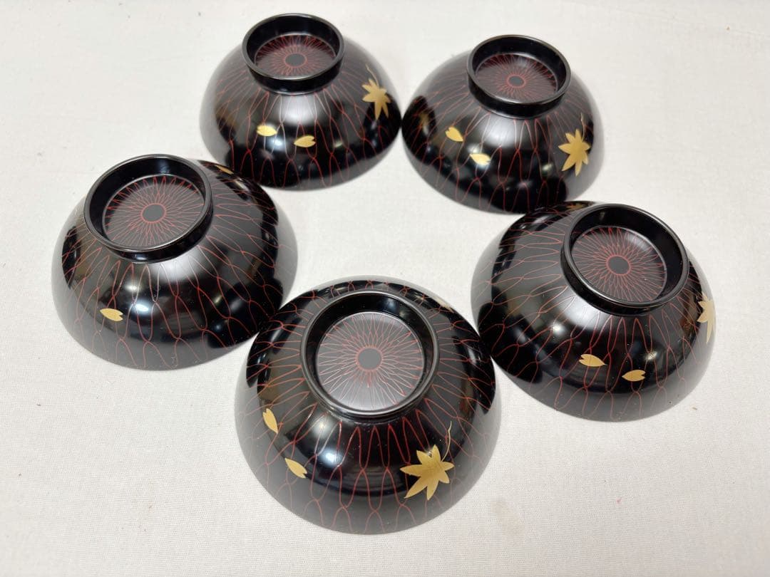 未使用 茶道具 平安堂造 網雲錦 小吸物椀 5客組 木製漆器 宮内庁御用達 共箱