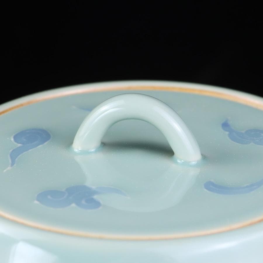 Y3122-29 茶道具 砥部焼 陶詩窯 山下勇 造 鶴文水指 共箱　　さ