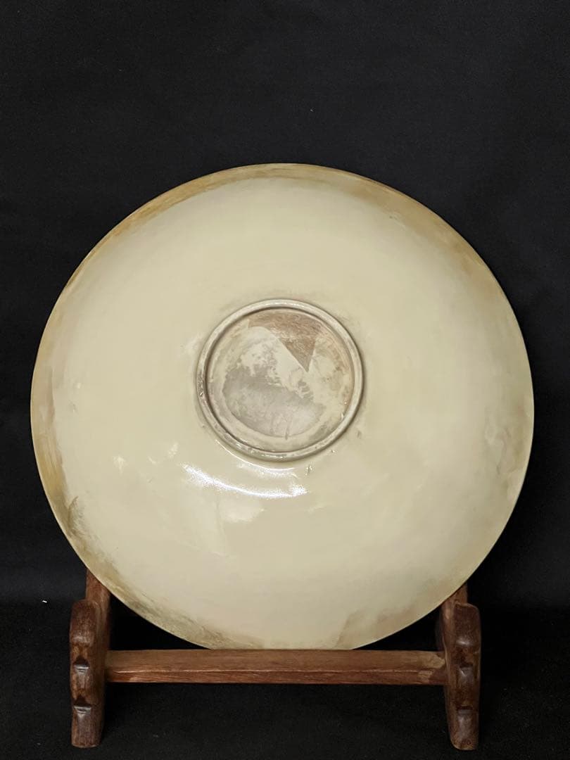 中国古美術　宋時代定窯白磁花卉•鶴紋皿；BL1-7