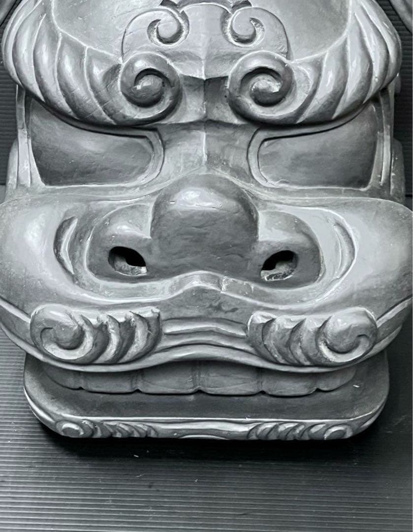 獅子頭　獅子舞　木製獅子頭　黒獅子頭　３０センチ越え　獅子頭置物　魔除け置物