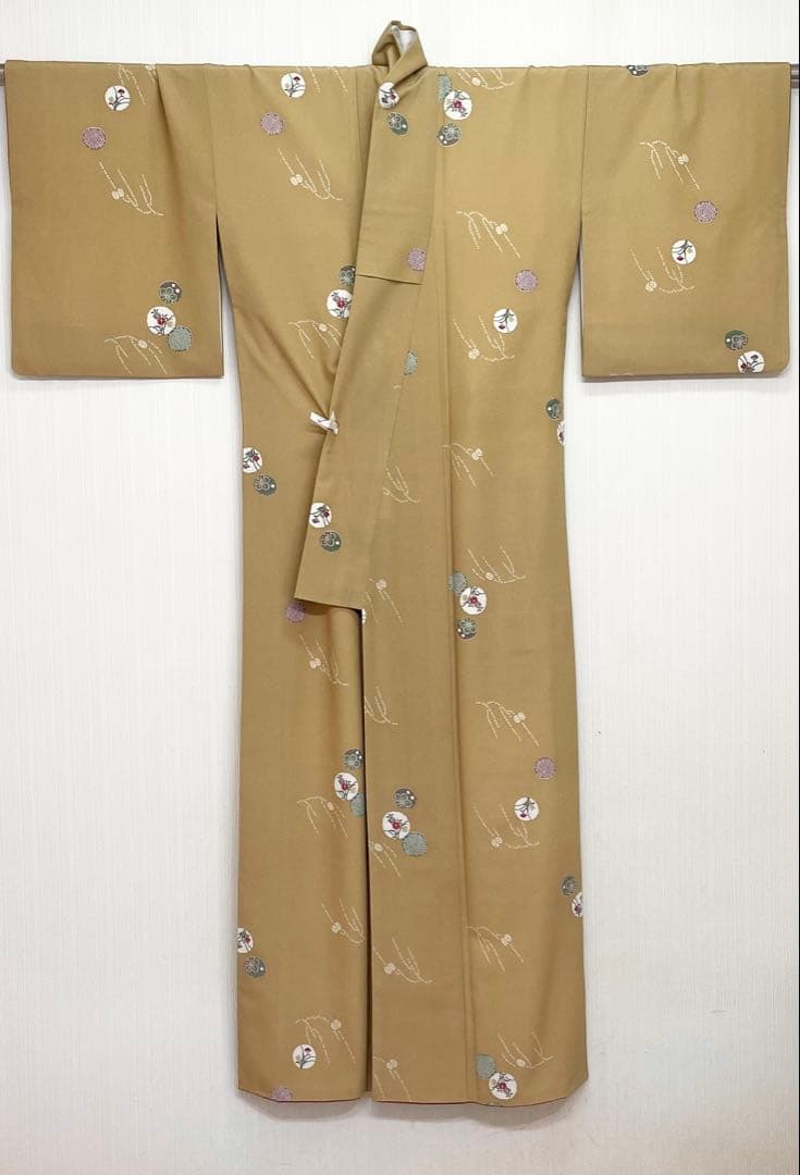 【高島屋】　洗える着物　化繊　袷　小紋　着物　縮緬風　とび柄