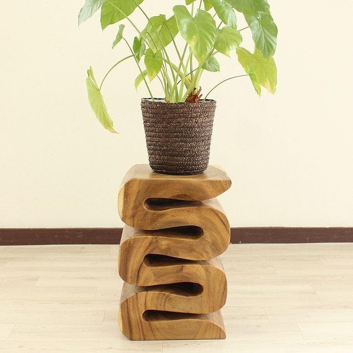 【在庫セール】モンキーポッド スツール 椅子 木製 無垢材 １本彫り 腰掛 花台
