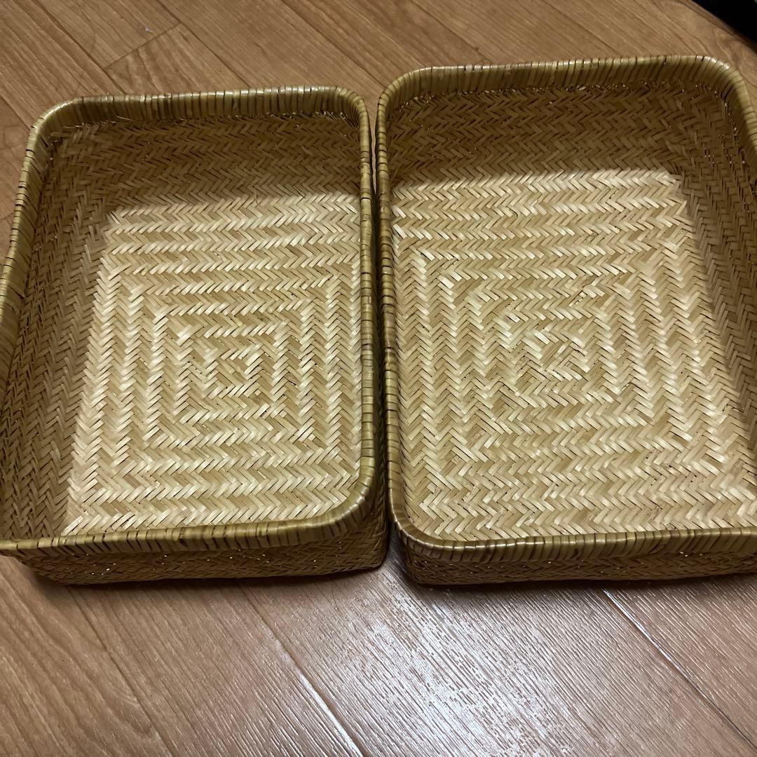 ヴィンテージ　竹行李ボックス　こうり　竹籠　網代　白竹　竹細工　竹工芸　小物入れ