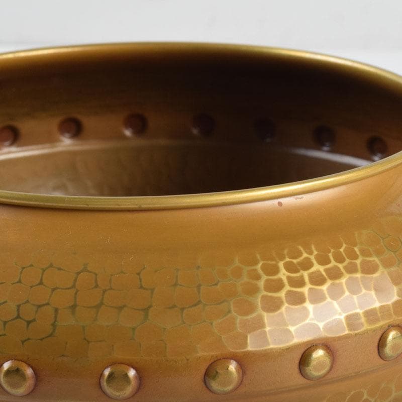 茶道具　龍泉造　黄銅　鎚目　鵬雲斎好　累座建水　共箱　C　9221