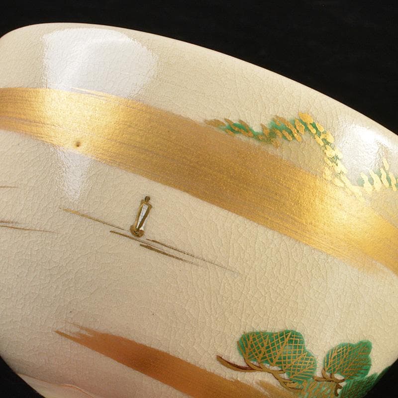 のらぴねこ　清閑寺窯　杉田祥平造　色絵仁清瀬田川　茶碗　共箱　V　6688