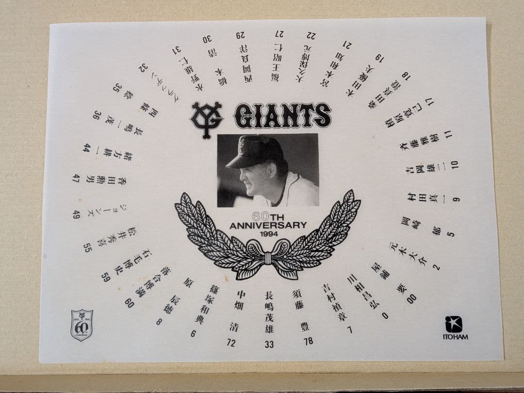 読売巨人軍 　長嶋茂雄監督時代　 選手サイン入り記念額縁1993年1994年