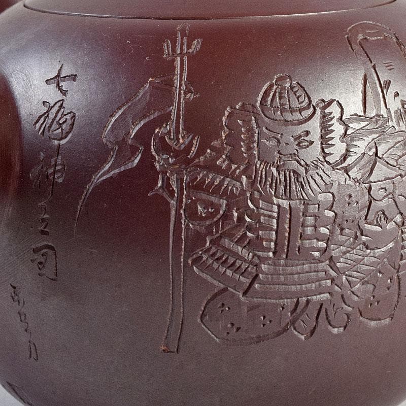 萬古焼　美月窯　伊藤美月作　七福神之図　茶注　急須　共布共箱　M　R9431