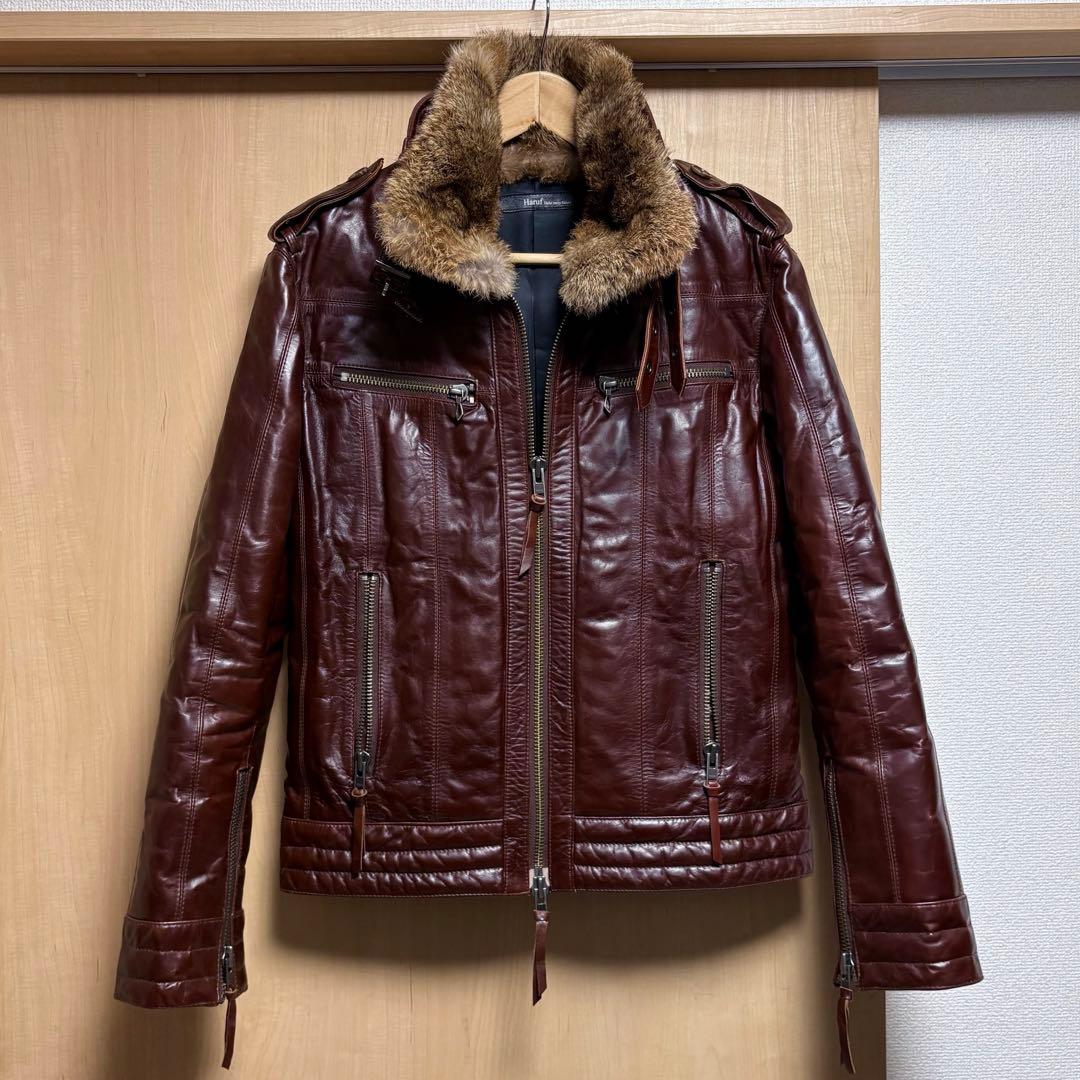 haruf 馬革ホースハイド レザージャケット ダウン90% ラビットファー