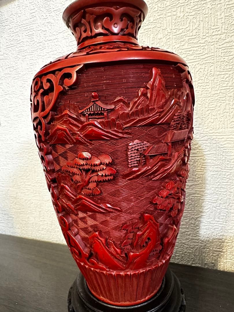 堆朱，中国，剔红，清時代，骨董，花瓶，摆件，置物
