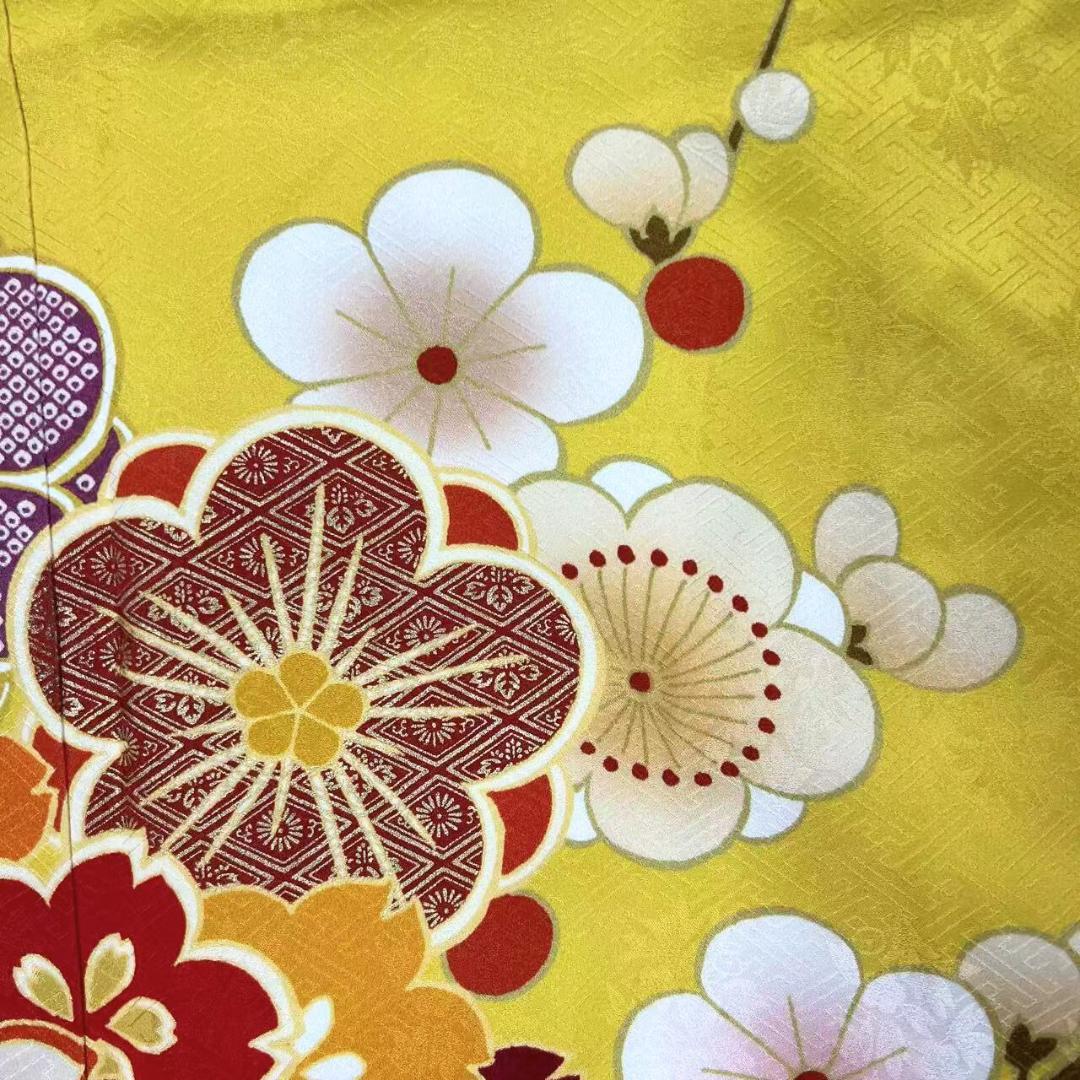 ≪早い者勝ち≫【美品】 振袖 正絹 成人式 古典柄 振袖単品 黄 S*45 ●