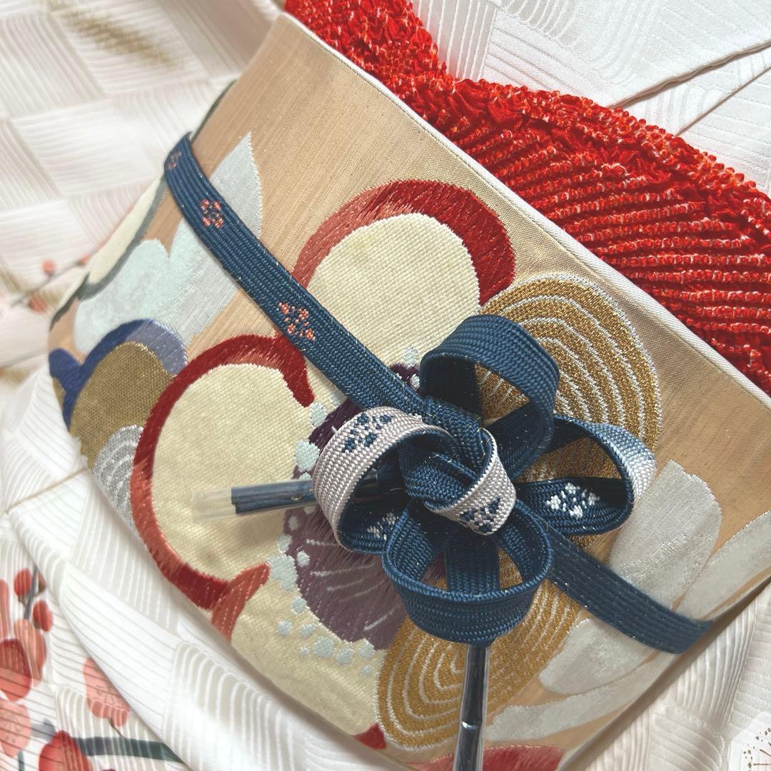 342 振袖フルセット 正絹 オフホワイト 白 橙 赤 金彩 暈し染め 長身さん