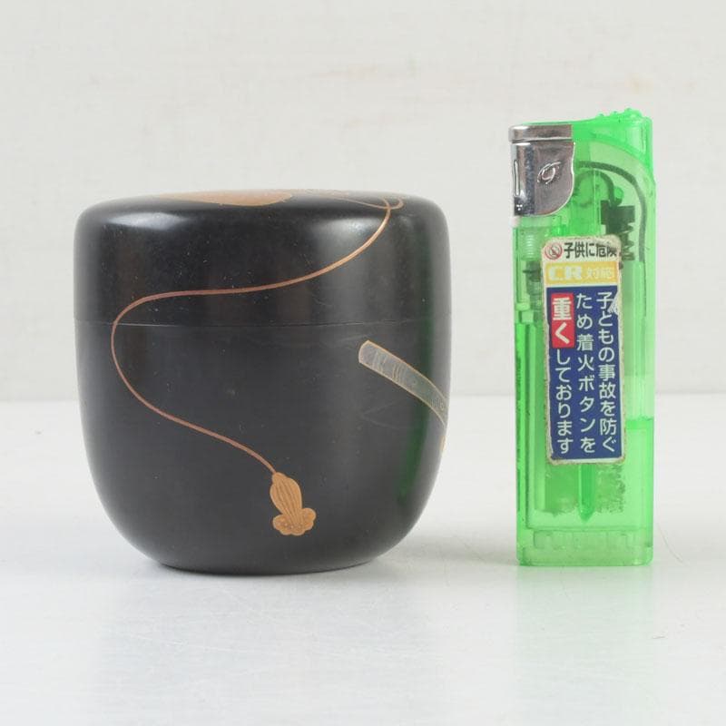 茶道具　加賀蒔絵師　志田伯峰作　鼓蒔絵　中棗　共箱　V　9519