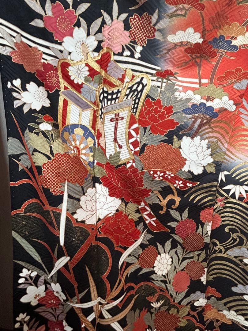 ロング正絹 豪華振袖 共八卦仕立て 紋意匠地 身丈167cm