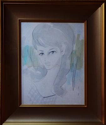 東郷青児　婦人像　水彩画　6号　額装　右下にサイン　東郷青児鑑定委員会証