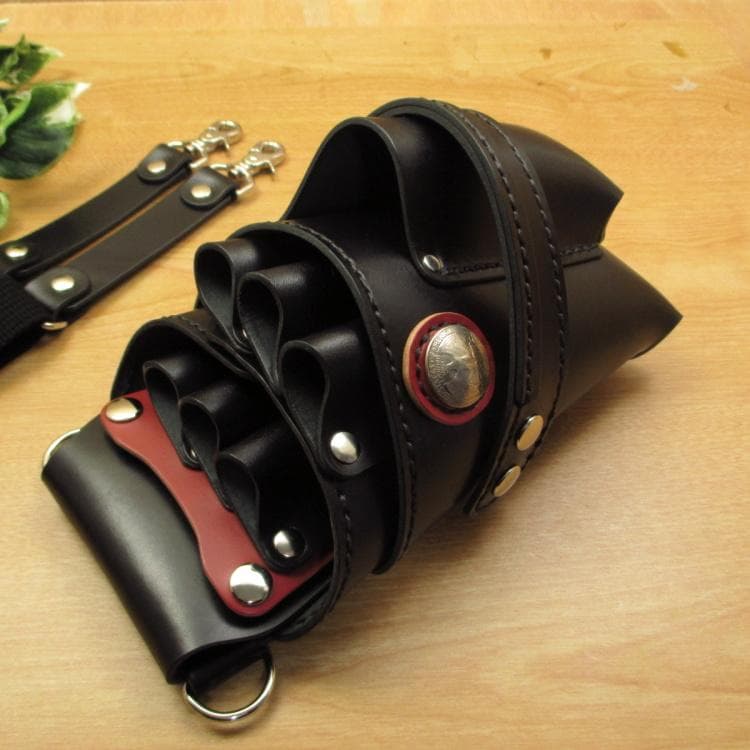 ブラック　６丁(バリカン用ポケット)本革シザーケース　SCA-241/CKA