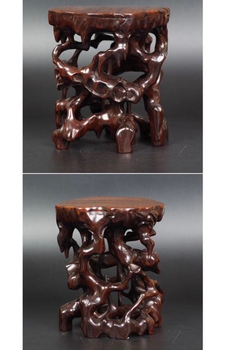 送料無料 古い透かし彫り唐木花台