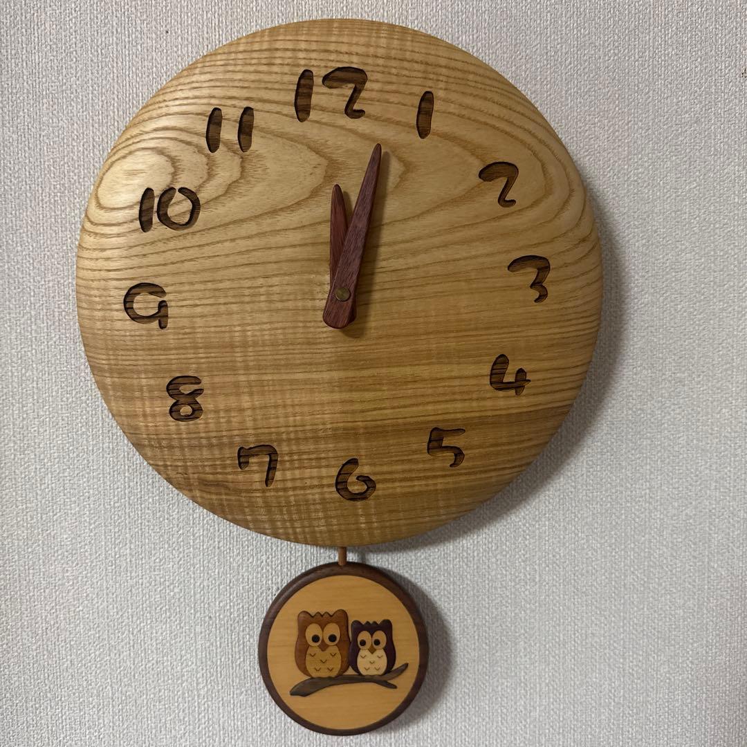 工房ペッカー　旭川クラフト　振り子　ふくろう　フクロウ　壁掛け時計　インテリア