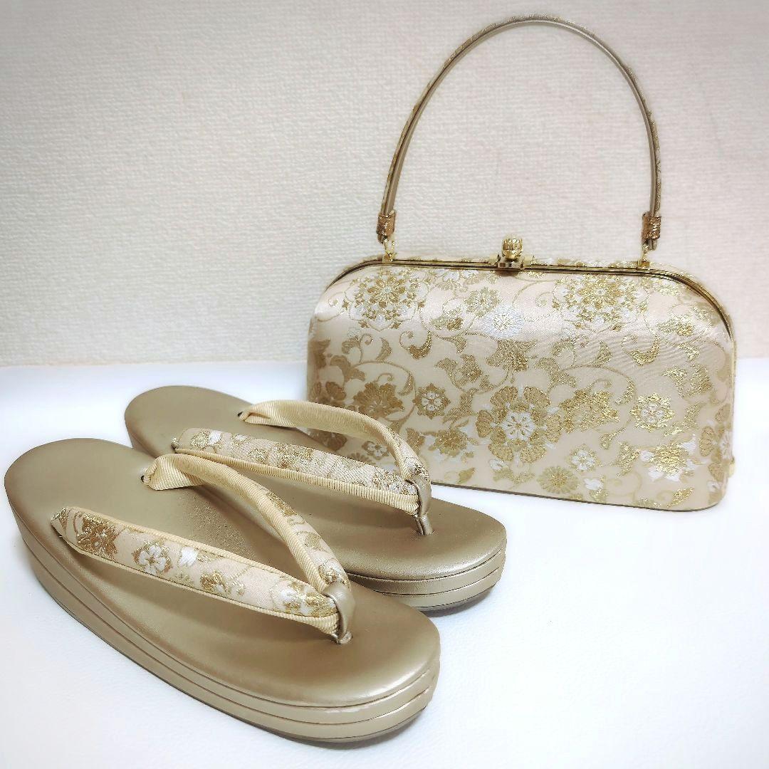 専用✨美品✨和装バッグ草履　セット　フォーマル　帯地　唐草　ゴールド　金