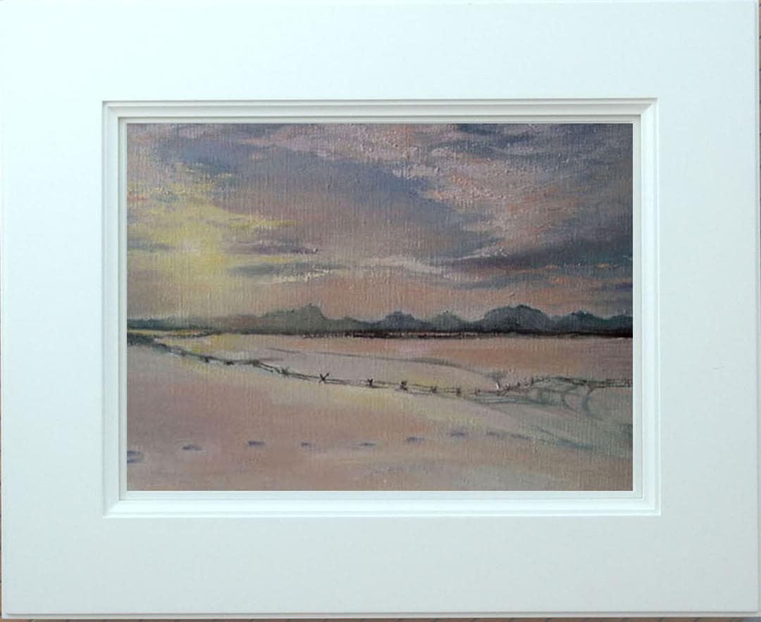 油絵 菅家令子 絵 絵画 インテリア 額付(黒) F6-030707 雪 朝夕陽