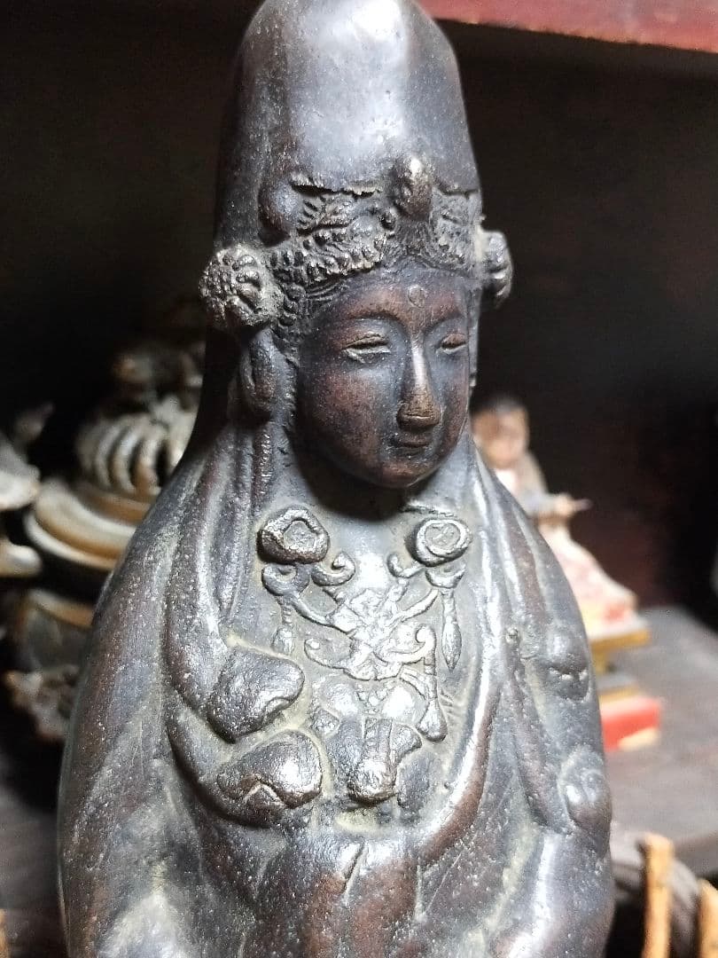 ♥☆彡　とても古い　銅製　観音像　立像　観音様　白衣観音　仏像　骨董　レトロ