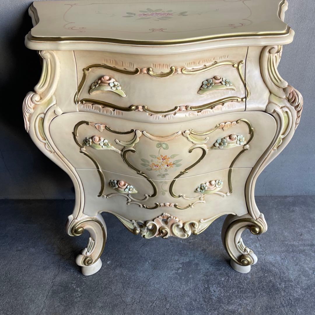 ナイトテーブル　3段チェスト　ロココ様式　姫系　オールドビンテージ