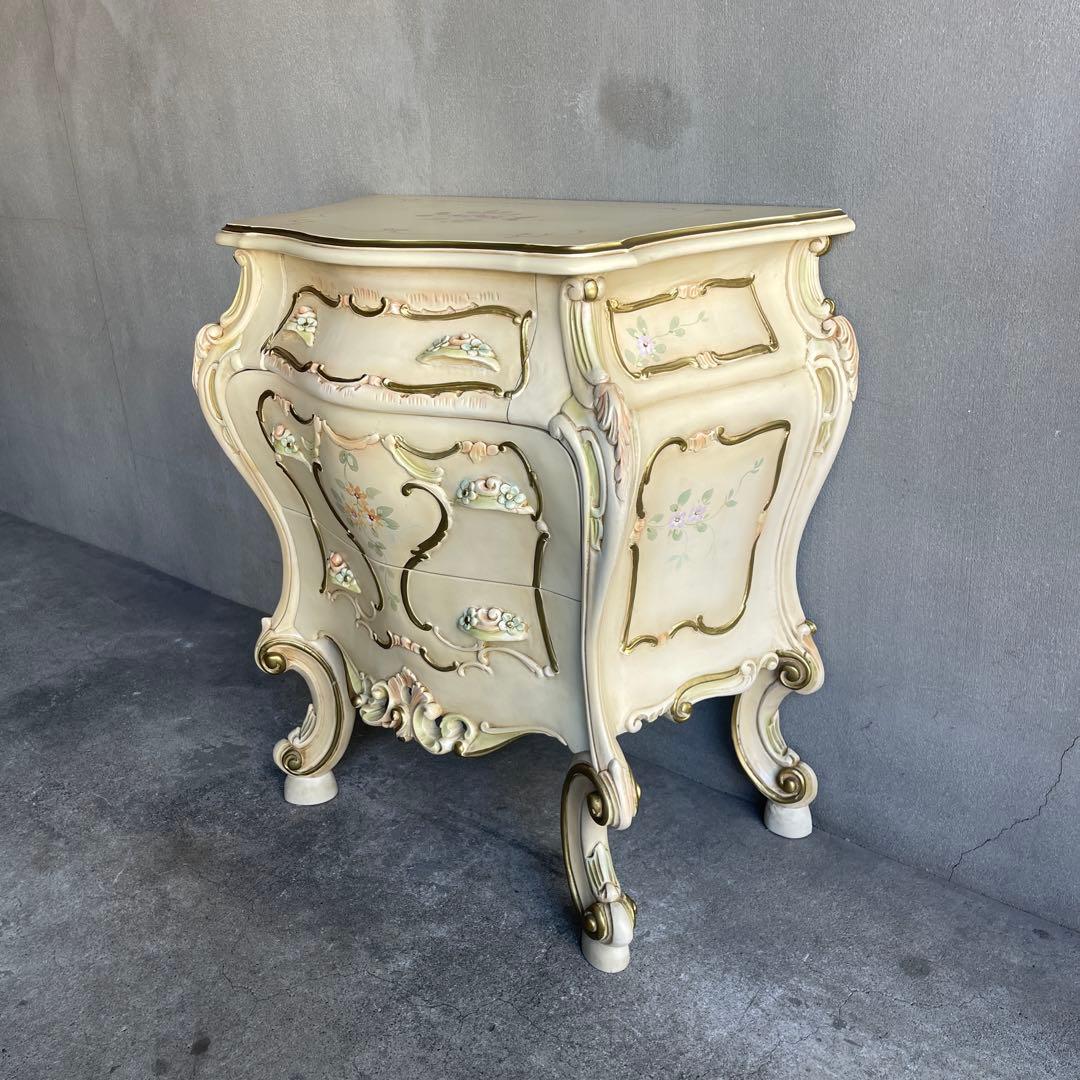 ナイトテーブル　3段チェスト　ロココ様式　姫系　オールドビンテージ