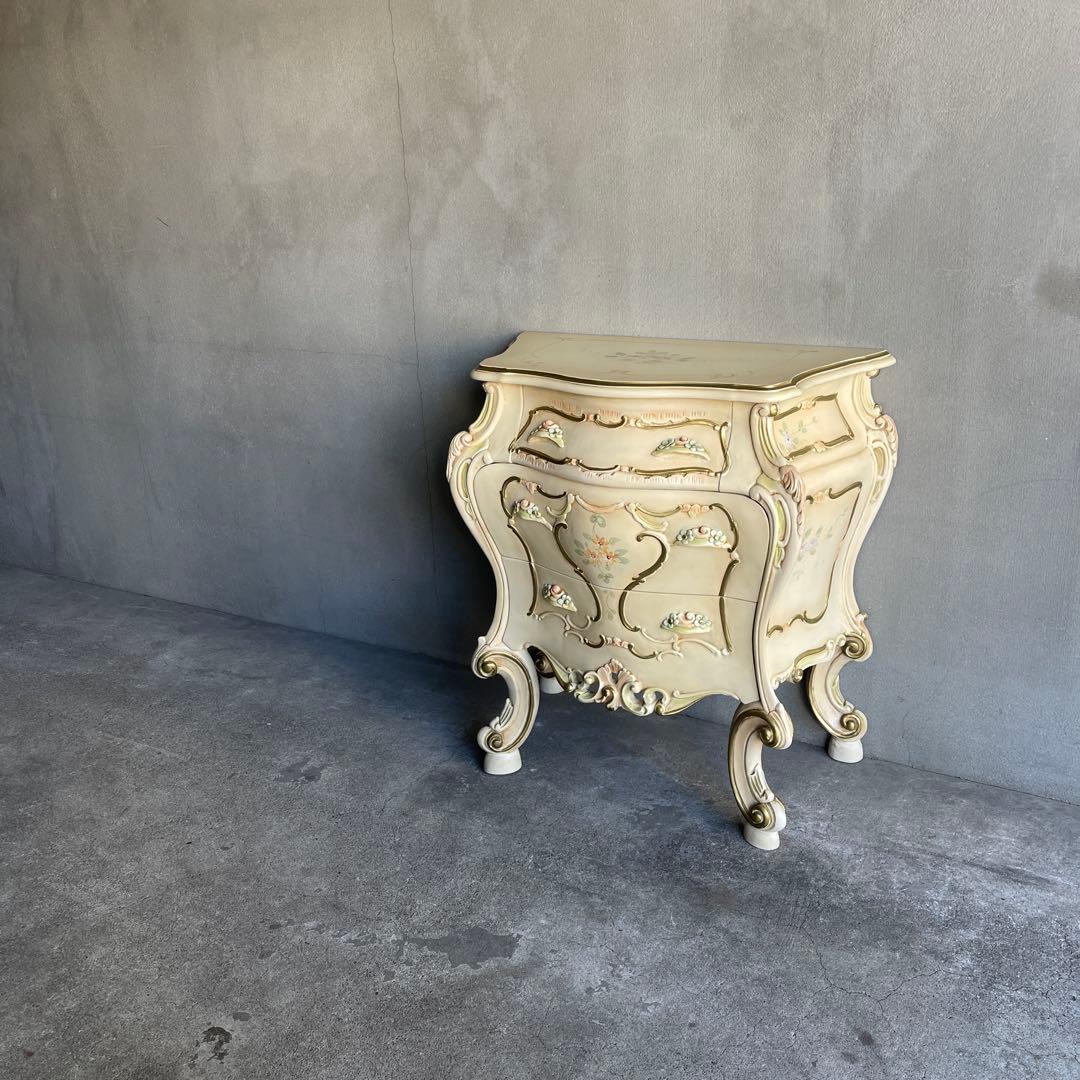 ナイトテーブル　3段チェスト　ロココ様式　姫系　オールドビンテージ