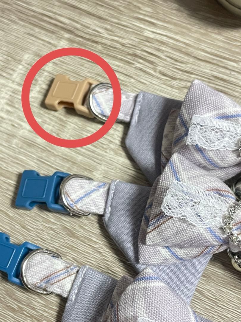 襟付きWリボン ♡猫ちゃん首輪♡ ベージュ