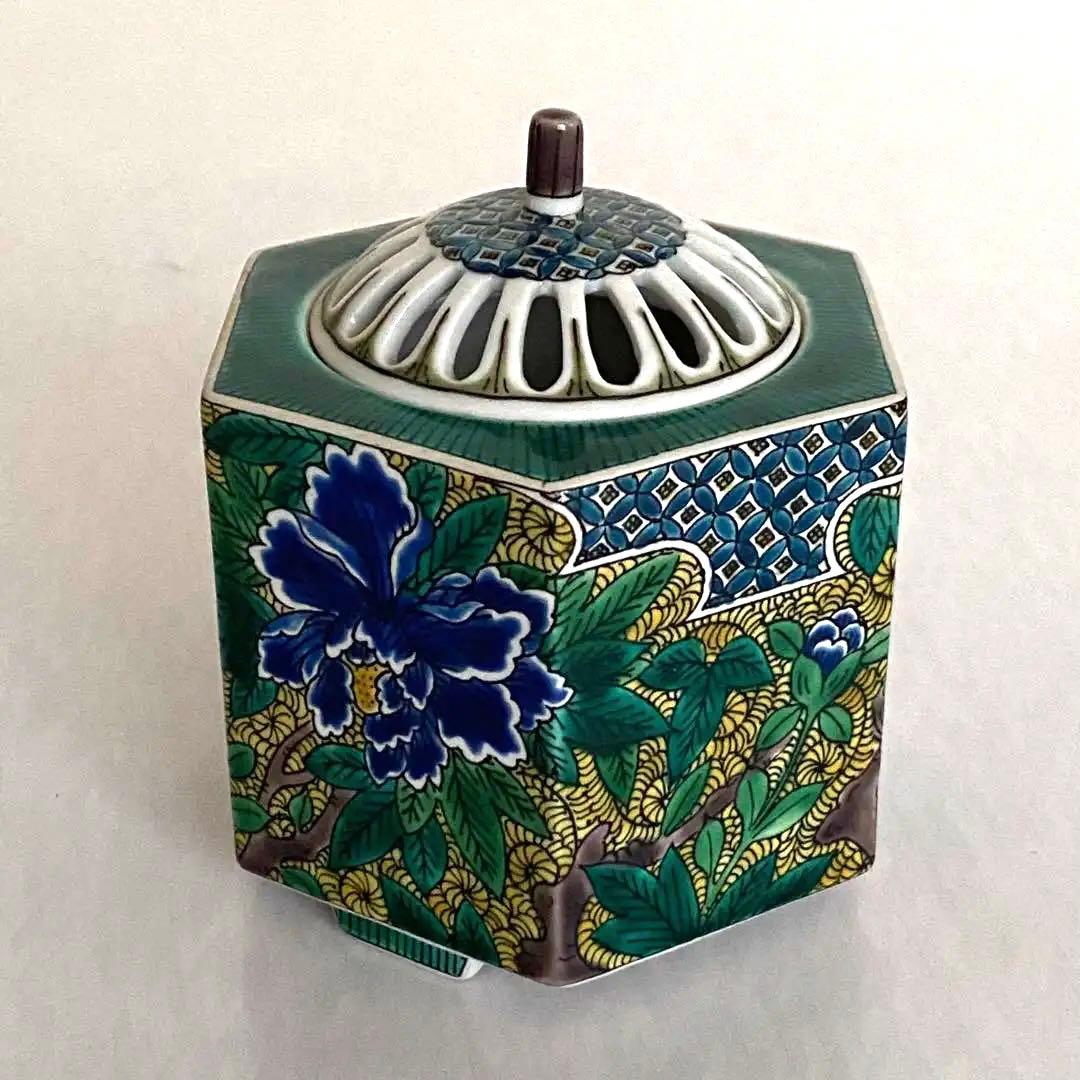 香道具　六角香炉　九谷　白雅　五彩手