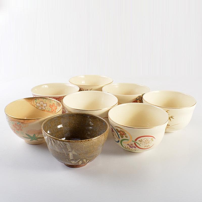 京焼　清水焼　 宮地英香　小栗龍靖　井原瑞雲など　茶碗　八点　V　R7280F