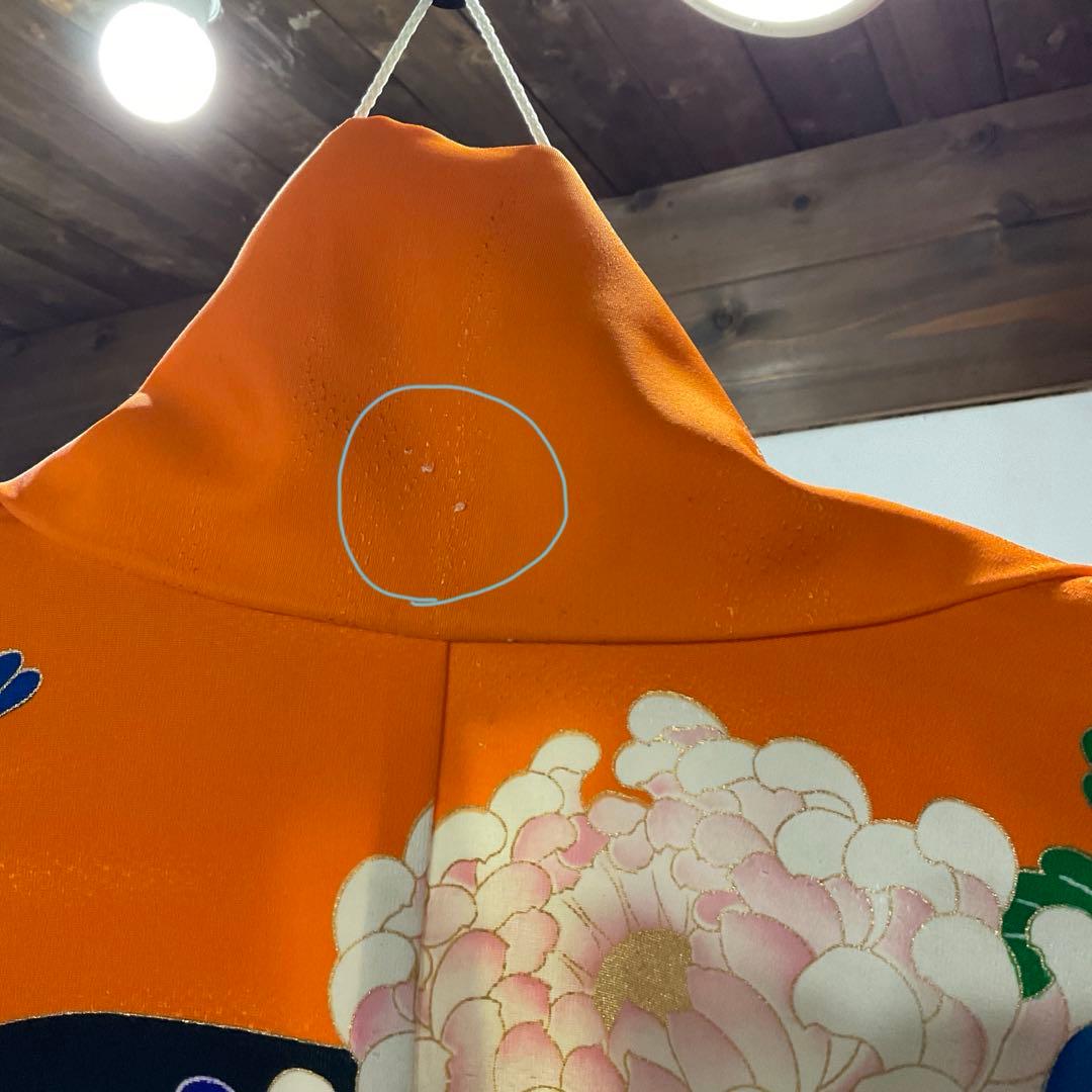 【花嫁衣裳】引き振袖 新婦 結婚式 披露宴 前撮り 密柑色地 瑞雲に花尽くし