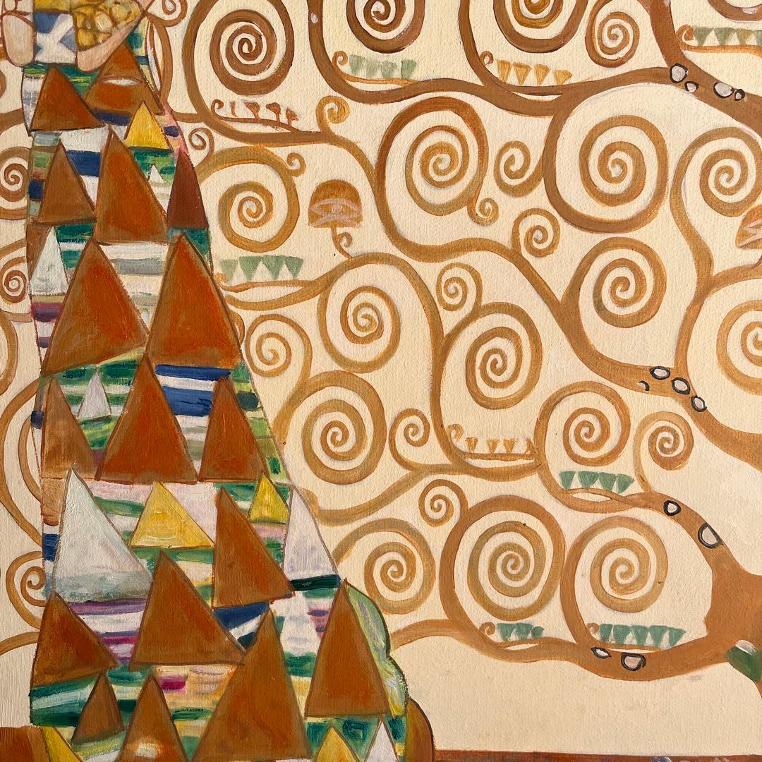 ★秀作★ 手書き油絵 クリムト 生命の木 肉筆絵画 インテリア 油彩画